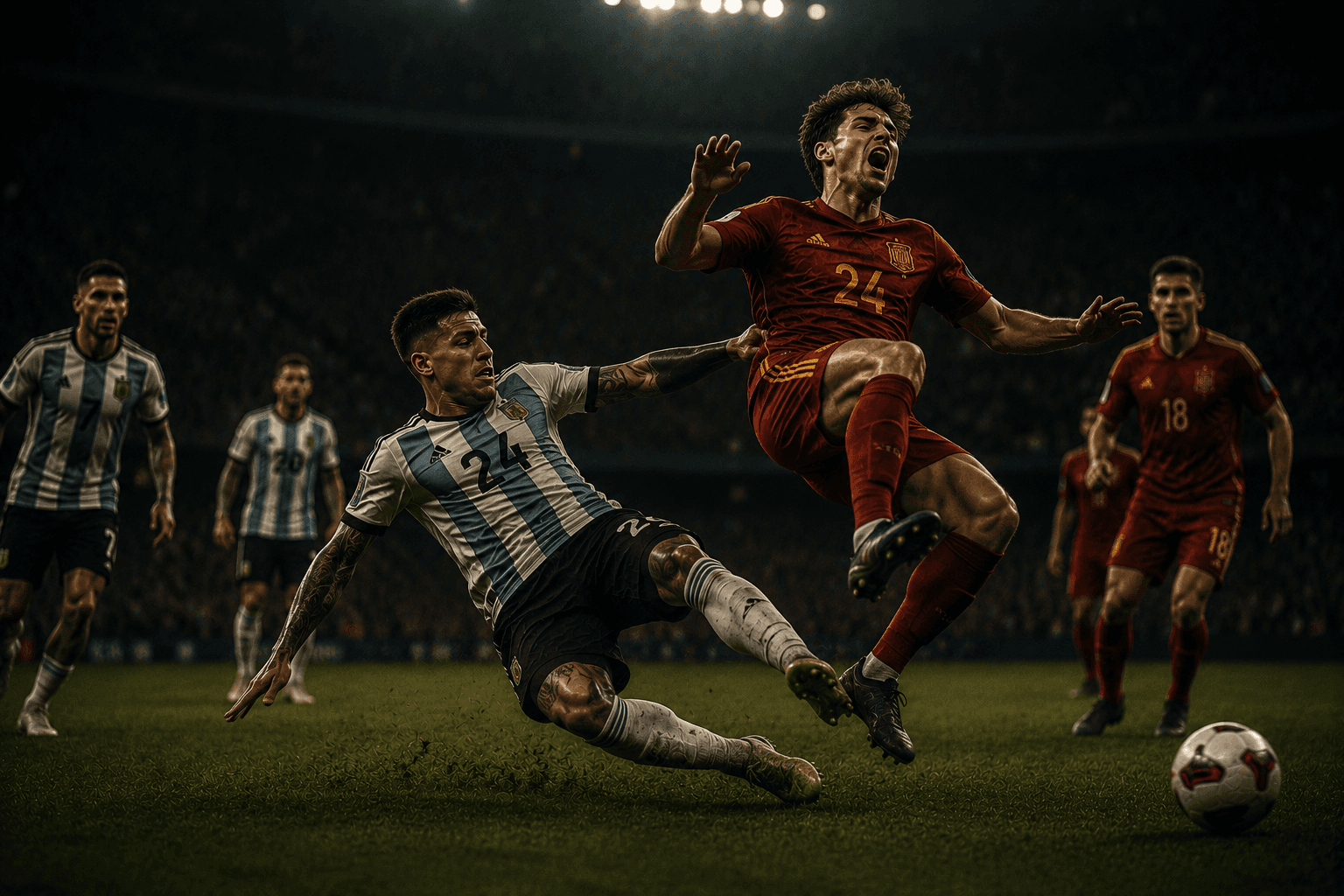 The moment the final turned — Fernández flies into Cubarsí, second yellow, Argentina down to ten for extra time