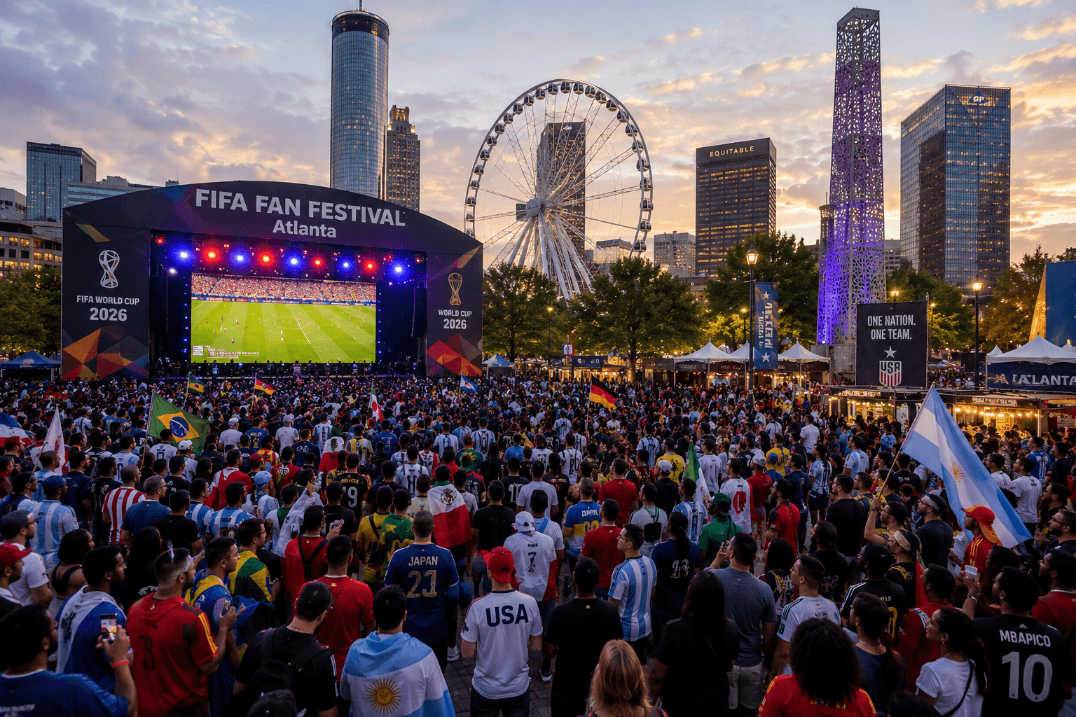 The FIFA Fan Festival at Centennial Olympic Park in Atlanta β giant screens and crowds in the open air