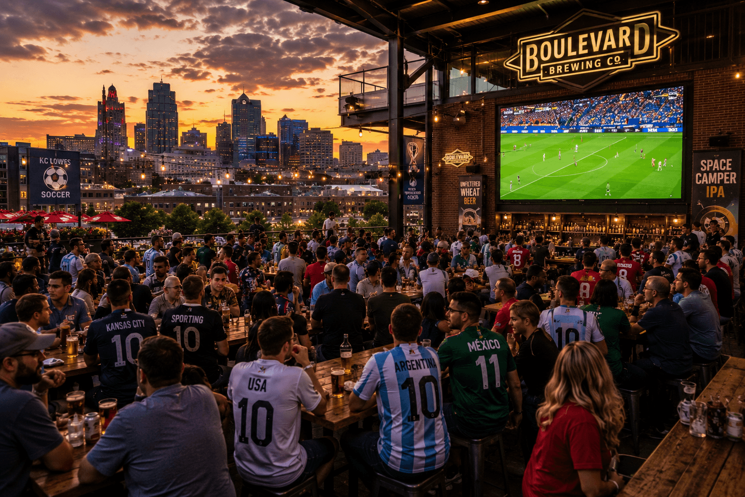 Boulevard Brewing Beer Hall — Kansas City's largest brewery, skyline-adjacent outdoor space, and a Space Camper IPA in hand
