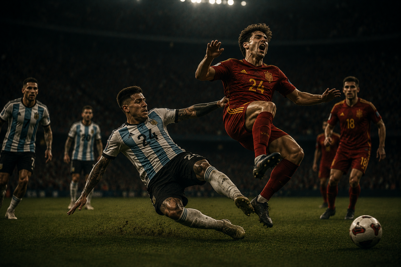 The moment the final turned — Fernández flies into Cubarsí, second yellow, Argentina down to ten for extra time