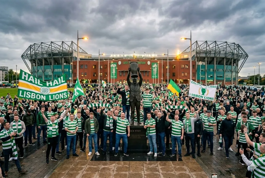 Celtic Way approach with the Jock Stein statue